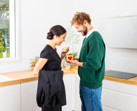 Man surprising his girlfriend with a Lovebox valentines day gift,