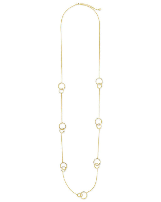 14K Gold Vermeil CZ Linked Circles Long Necklace