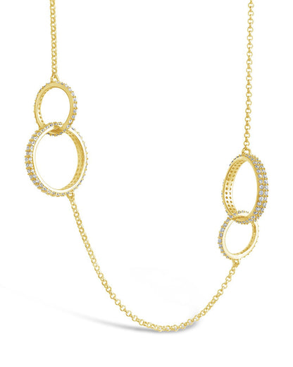 14K Gold Vermeil CZ Linked Circles Long Necklace