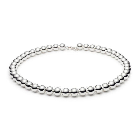 10mm Bead Necklace Sterling Silver